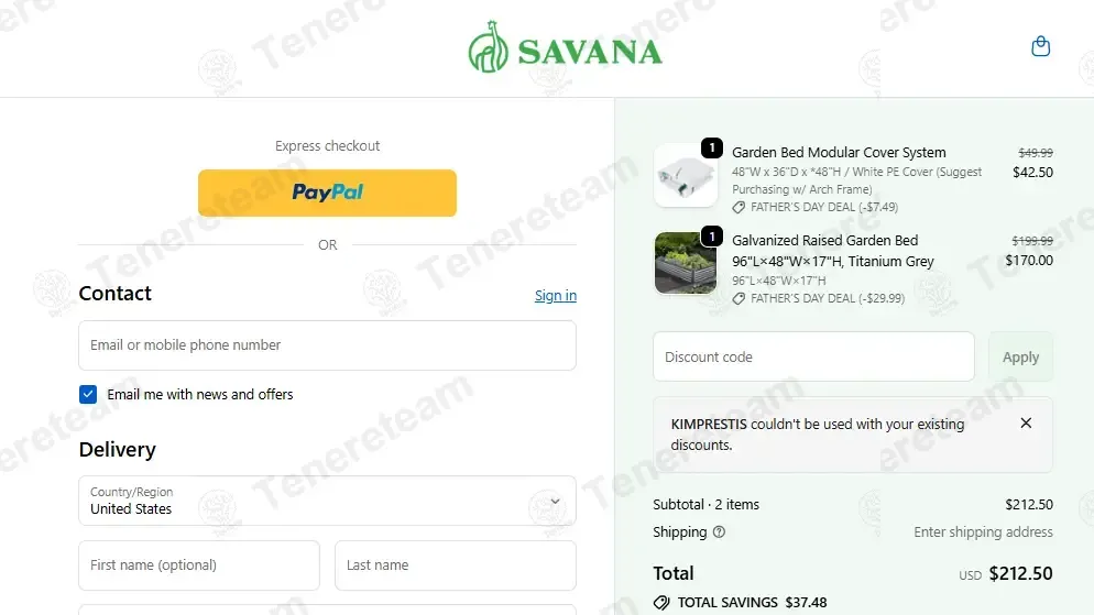 Savana Garden coupon code: 10% off with KIMPRESTIS. Tested and valid as 2 weeks ago.