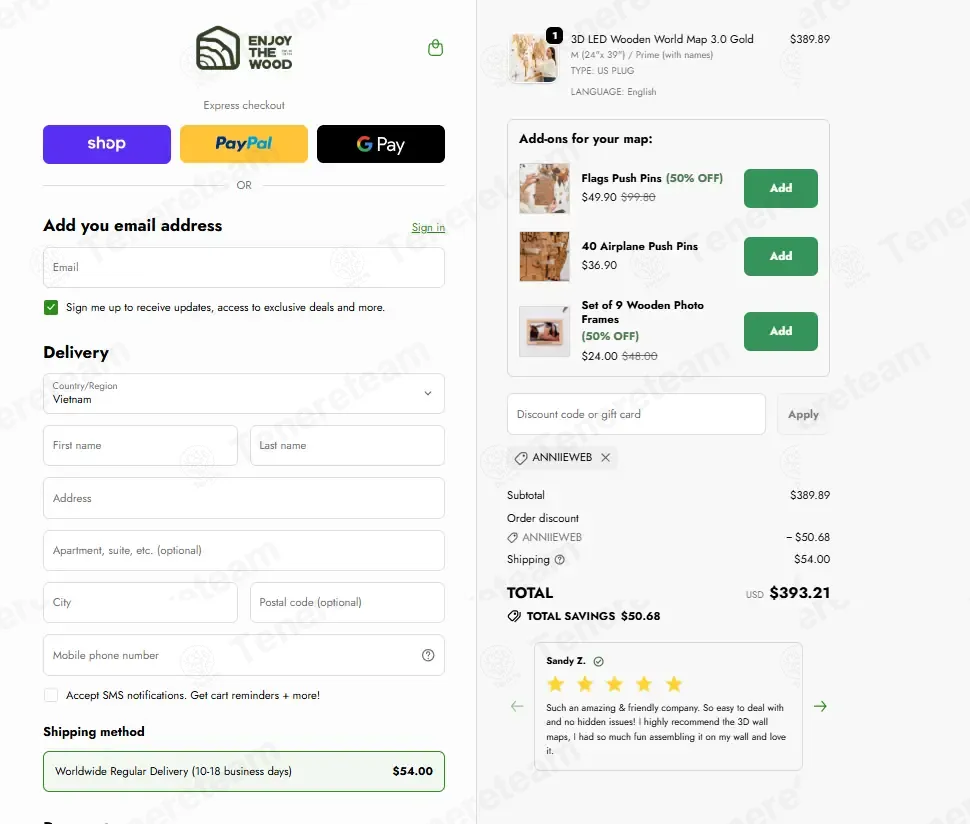 Enjoy The Wood coupon code: 13% off with ANNIIEWEB. Tested and valid as 4 weeks ago.