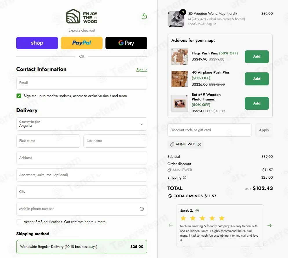 Enjoy The Wood coupon code: 13% off with ANNIIEWEB. Tested and valid as 4 weeks ago.
