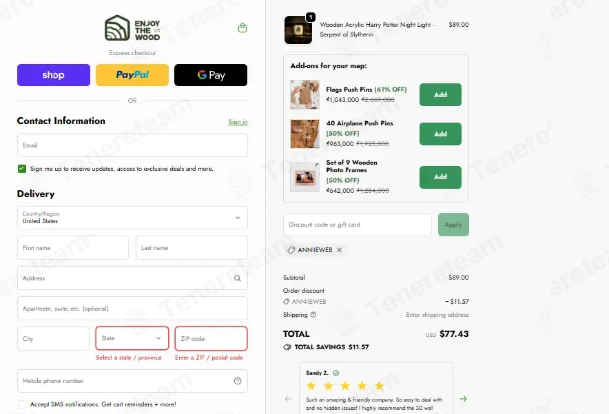 Enjoy The Wood coupon code: 13% off with ANNIIEWEB. Tested and valid as 4 weeks ago.