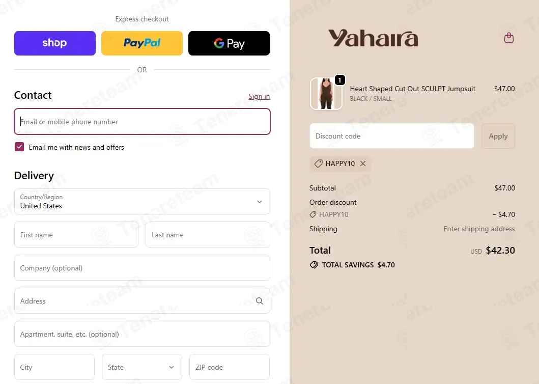 Yahaira coupon code: 10% off with HAPPY10. Tested and valid as 4 months ago.