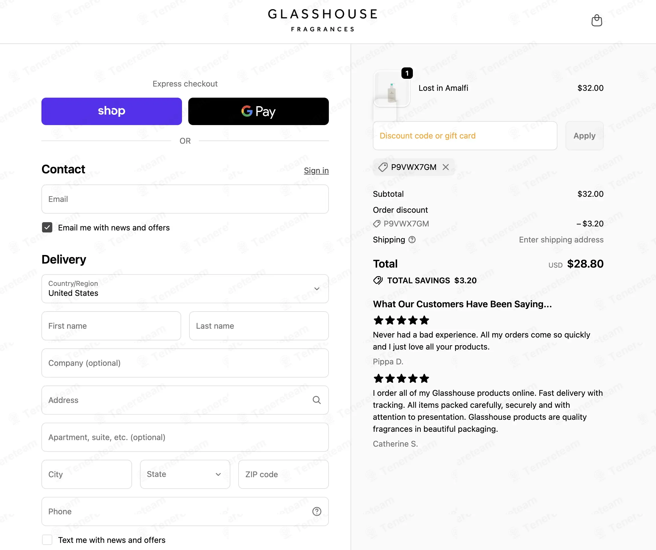 Glasshouse Fragrances US coupon code: 10% off with P9VWX7GM. Tested and valid as 3 weeks ago.