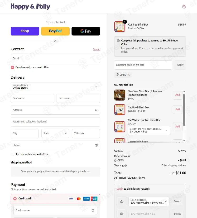 Happy And Polly coupon code: 10% off with CPT5. Tested and valid as 3 weeks ago.