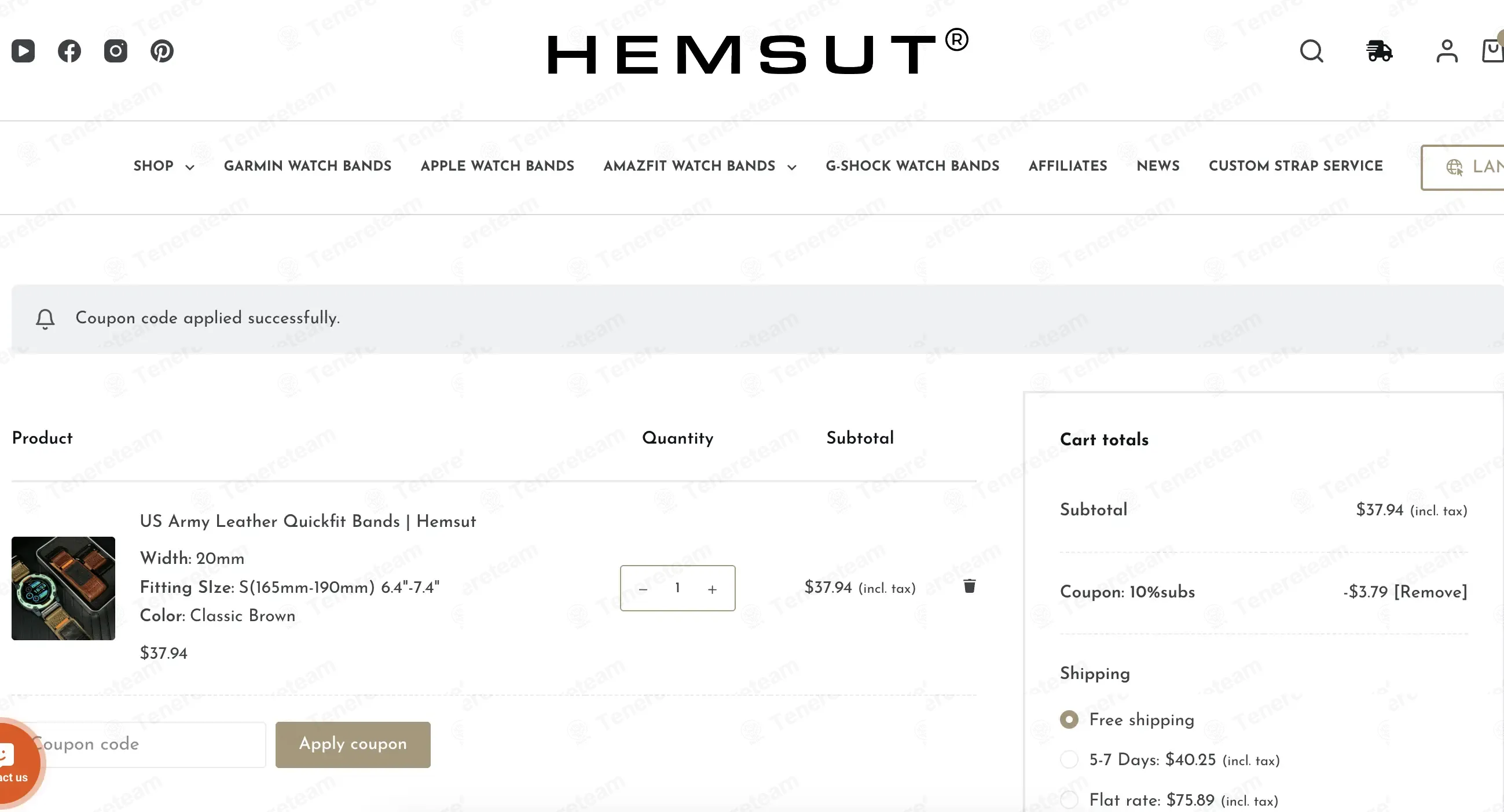 Hemsut Watch Bands coupon code: 10% off with 10%SUBS. Tested and valid as 4 minutes ago.