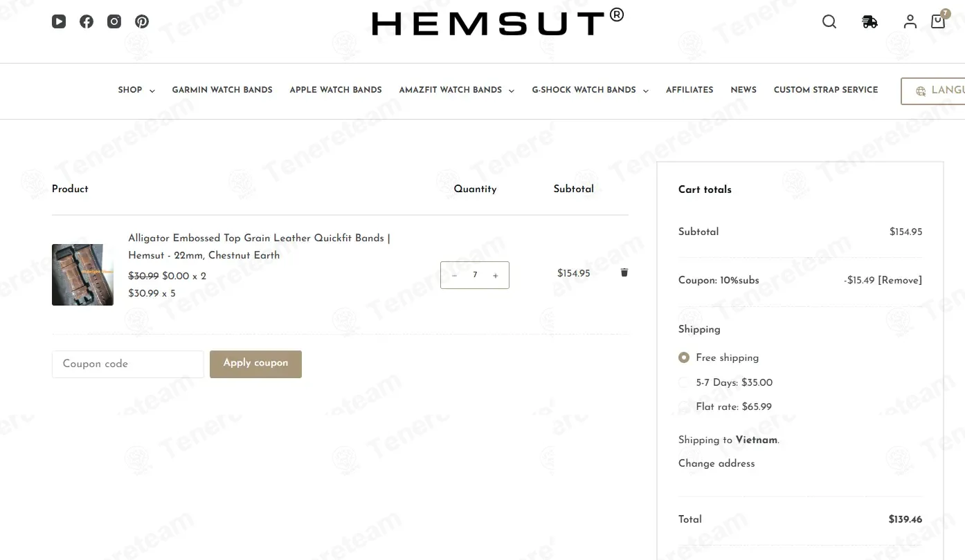 Hemsut Watch Bands coupon code: 10% off with 10%SUBS. Tested and valid as 4 minutes ago.