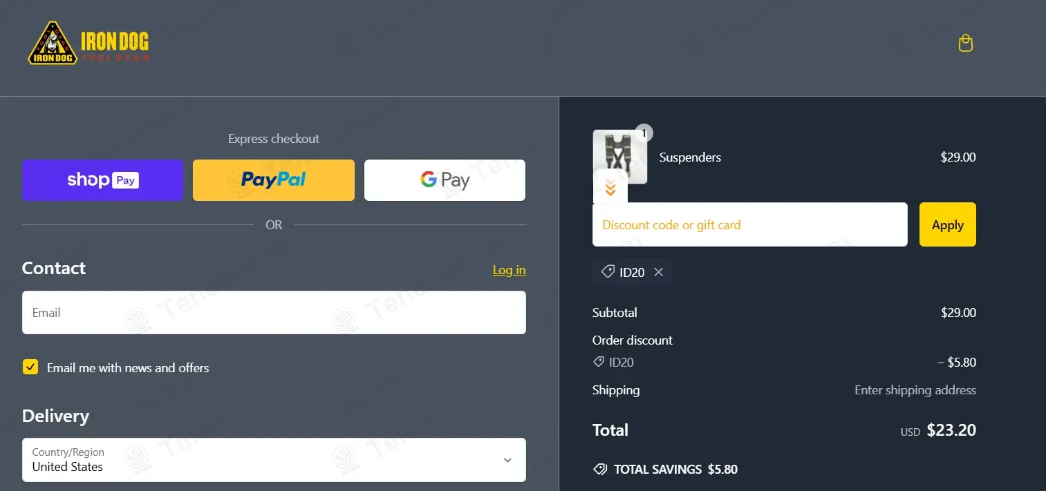 Iron Dog Tool Gear coupon code: 20% off with ID20. Tested and valid as 1 year ago.