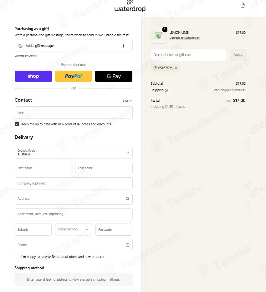 Waterdrop Au & Nz coupon code: Sale off with FSTB7K96. Tested and valid as 1 month ago.