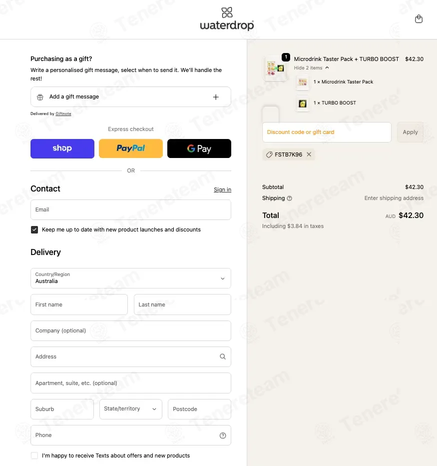 Waterdrop Au & Nz coupon code: Sale off with FSTB7K96. Tested and valid as 1 month ago.