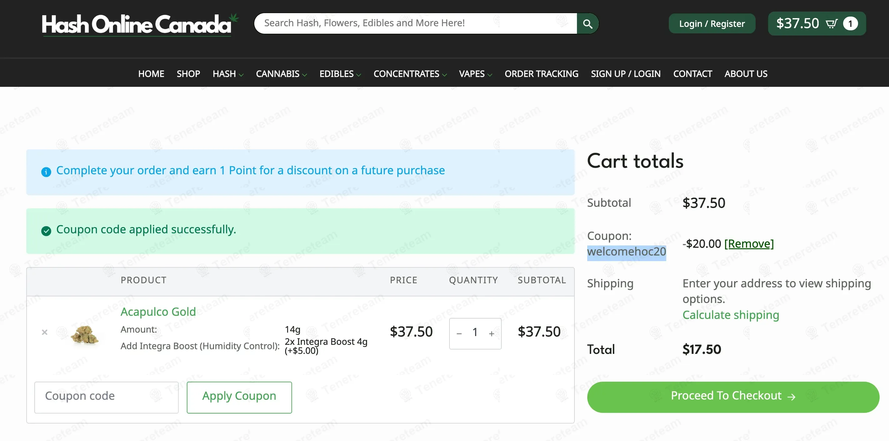 Hash Online Canada coupon code: $20 off with welcomehoc20. Tested and valid as 1 year ago.