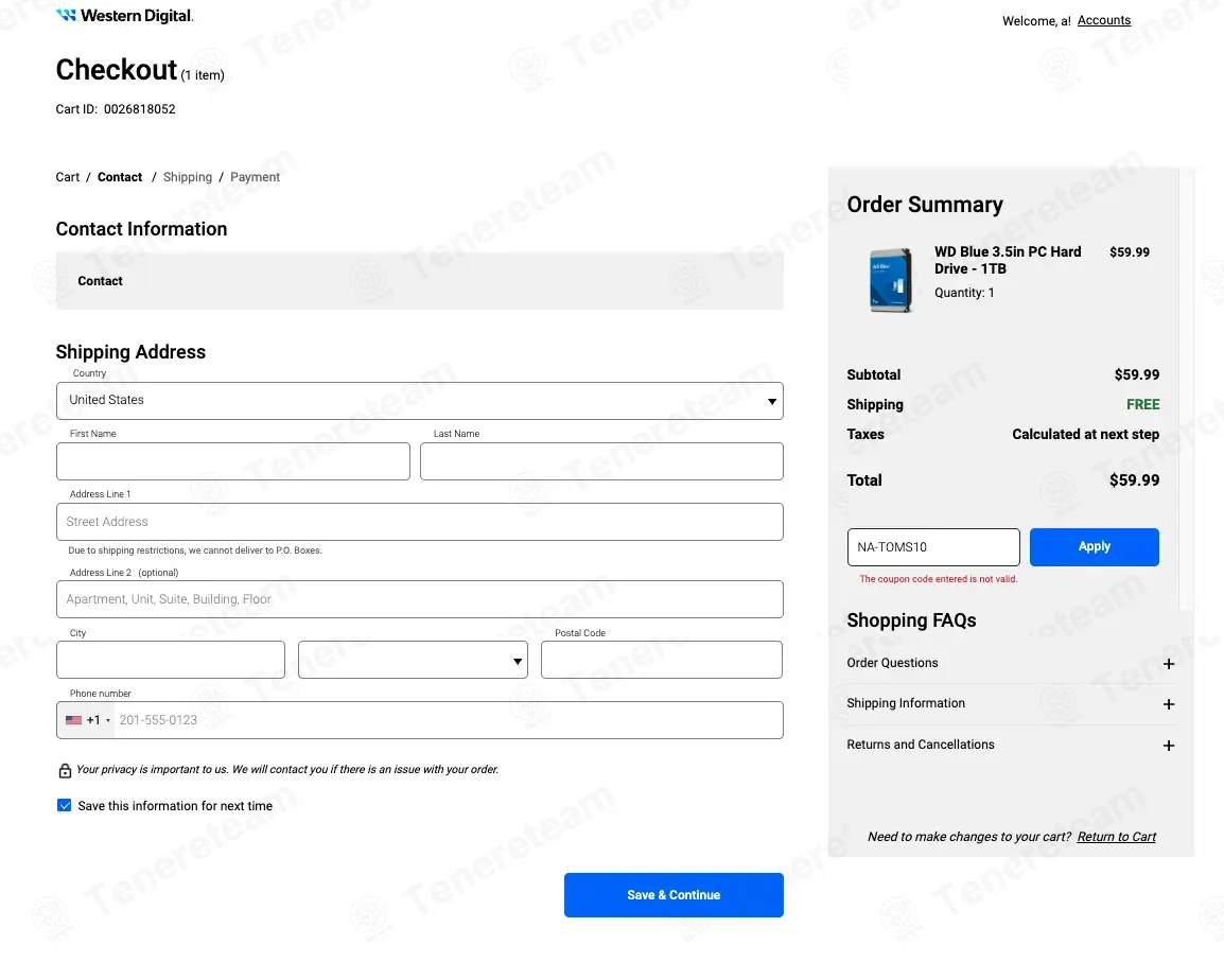 Western Digital coupon code: 10% off with NA-TOMS10. Tested and valid as 5 months ago.