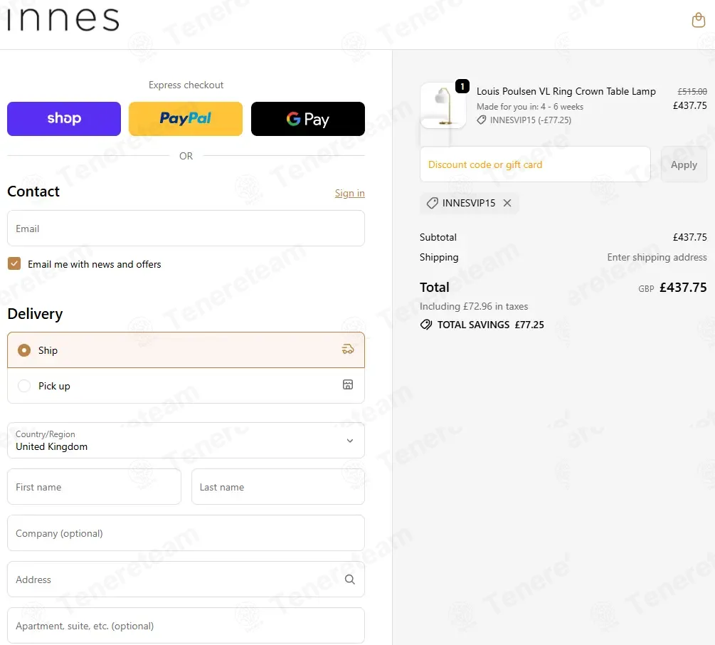 Innes coupon code verified as working at checkout