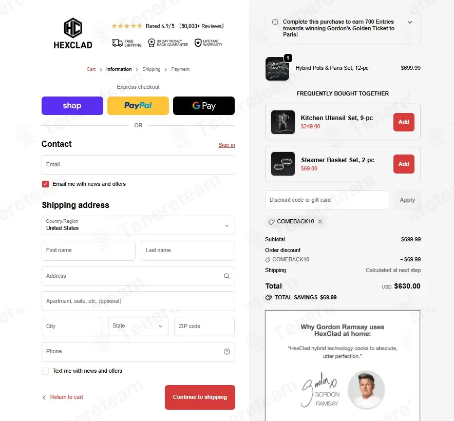 HexClad coupon code: 10% off with COMEBACK10. Tested and valid as 7 months ago.