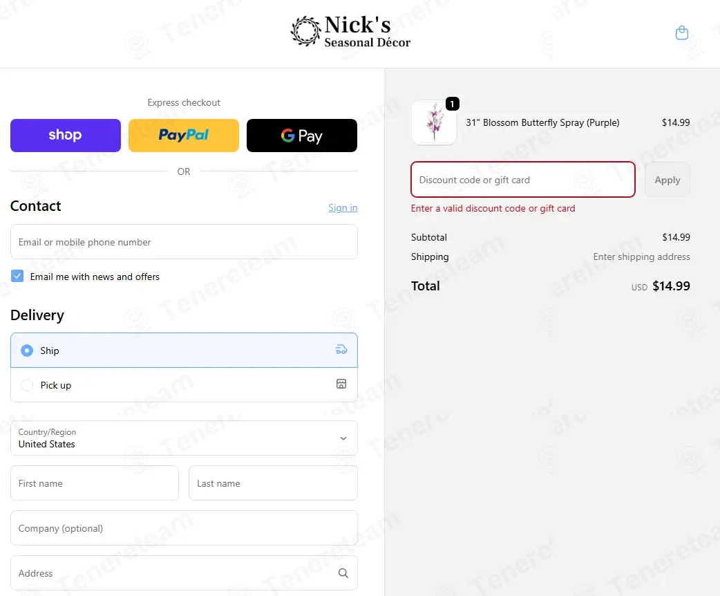Nick's Seasonal Decor coupon code: 10% off with NADIA10. Tested and valid as 2 months ago.