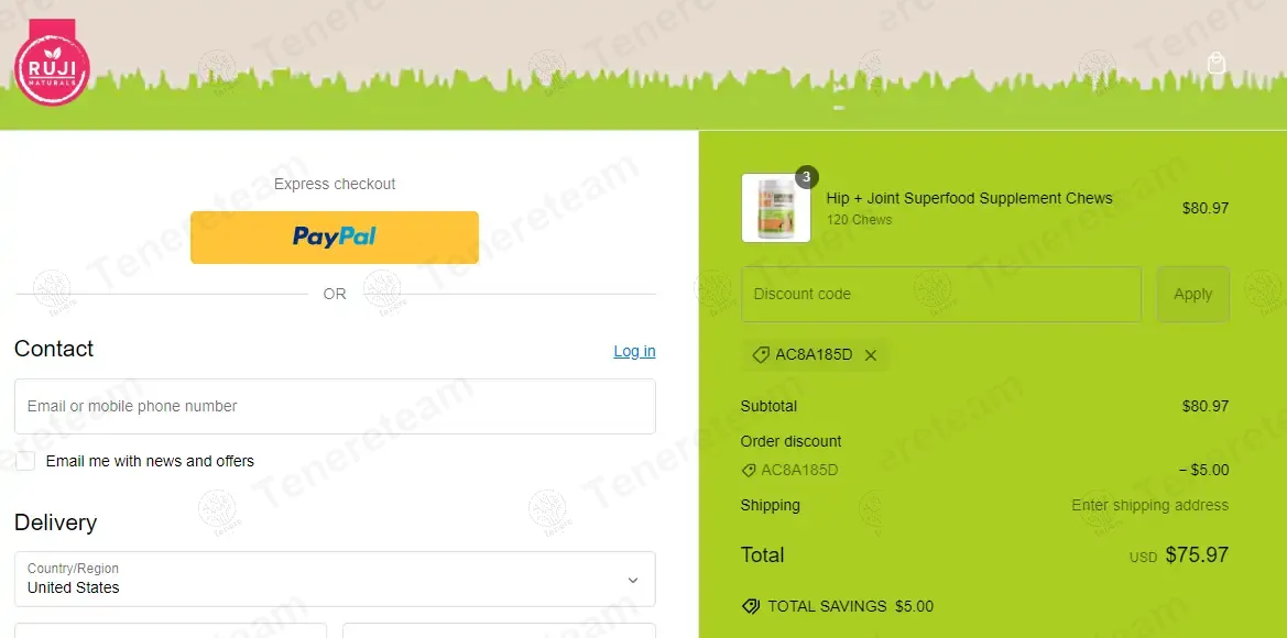 Ruji Naturals coupon code: $5 off with AC8A185D. Tested and valid as 1 year ago.