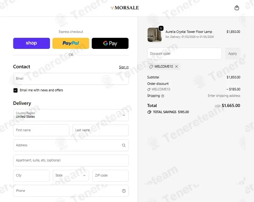 Morsale coupon code: 10% off with WELCOME10. Tested and valid as 1 week ago.
