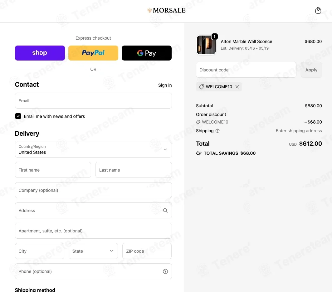 Morsale coupon code: 10% off with WELCOME10. Tested and valid as 1 week ago.
