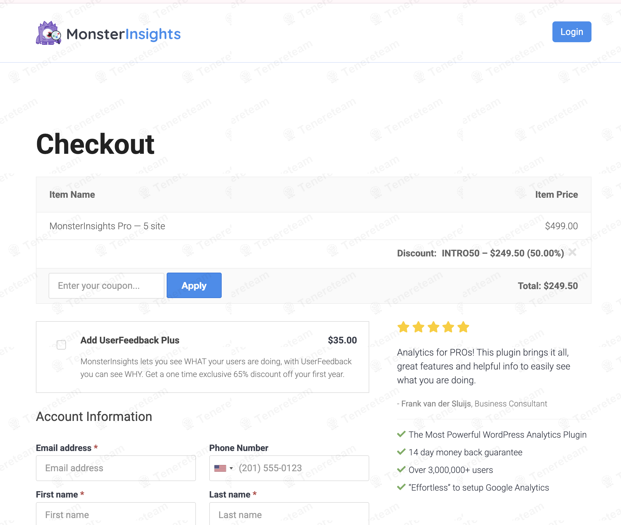 Monsterinsights coupon code: 50% off with INTRO50. Tested and valid as 1 year ago.