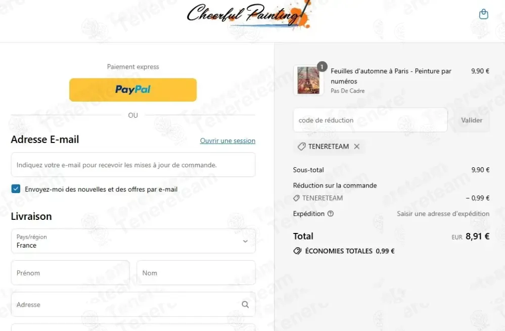 Cheerful Painting FR coupon code: 10% off with TENERETEAM. Tested and valid as 1 month ago.