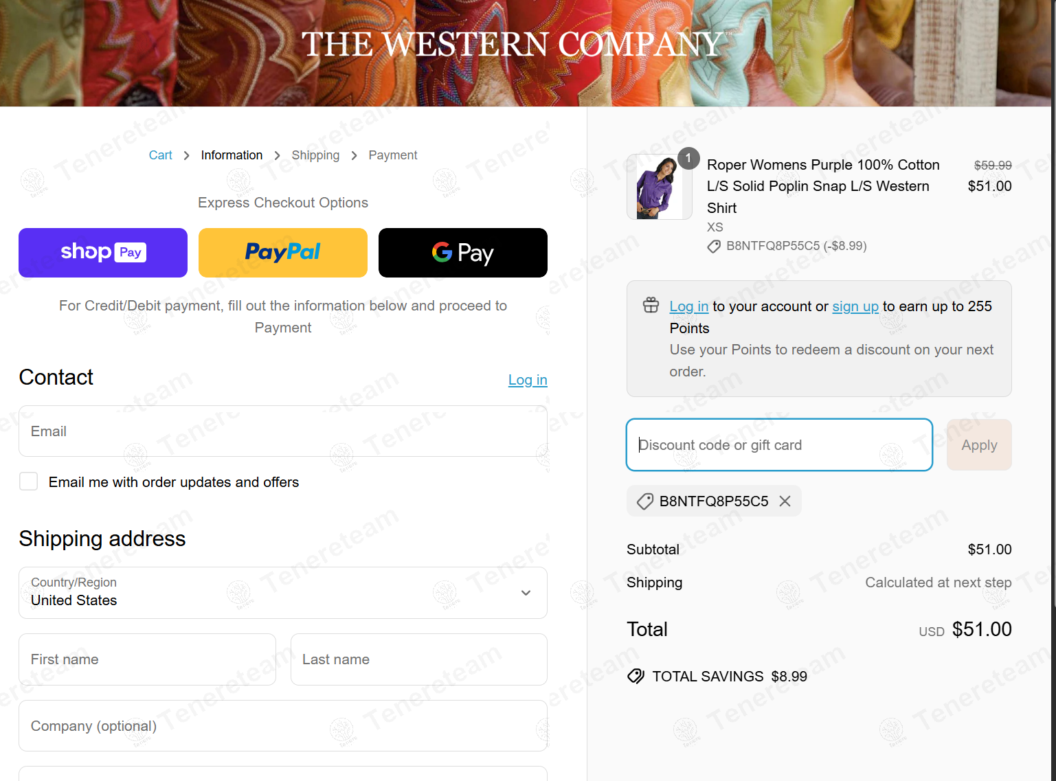 The Western Company coupon code: 15% off with B8NTFQ8P55C5. Tested and valid as 1 year ago.