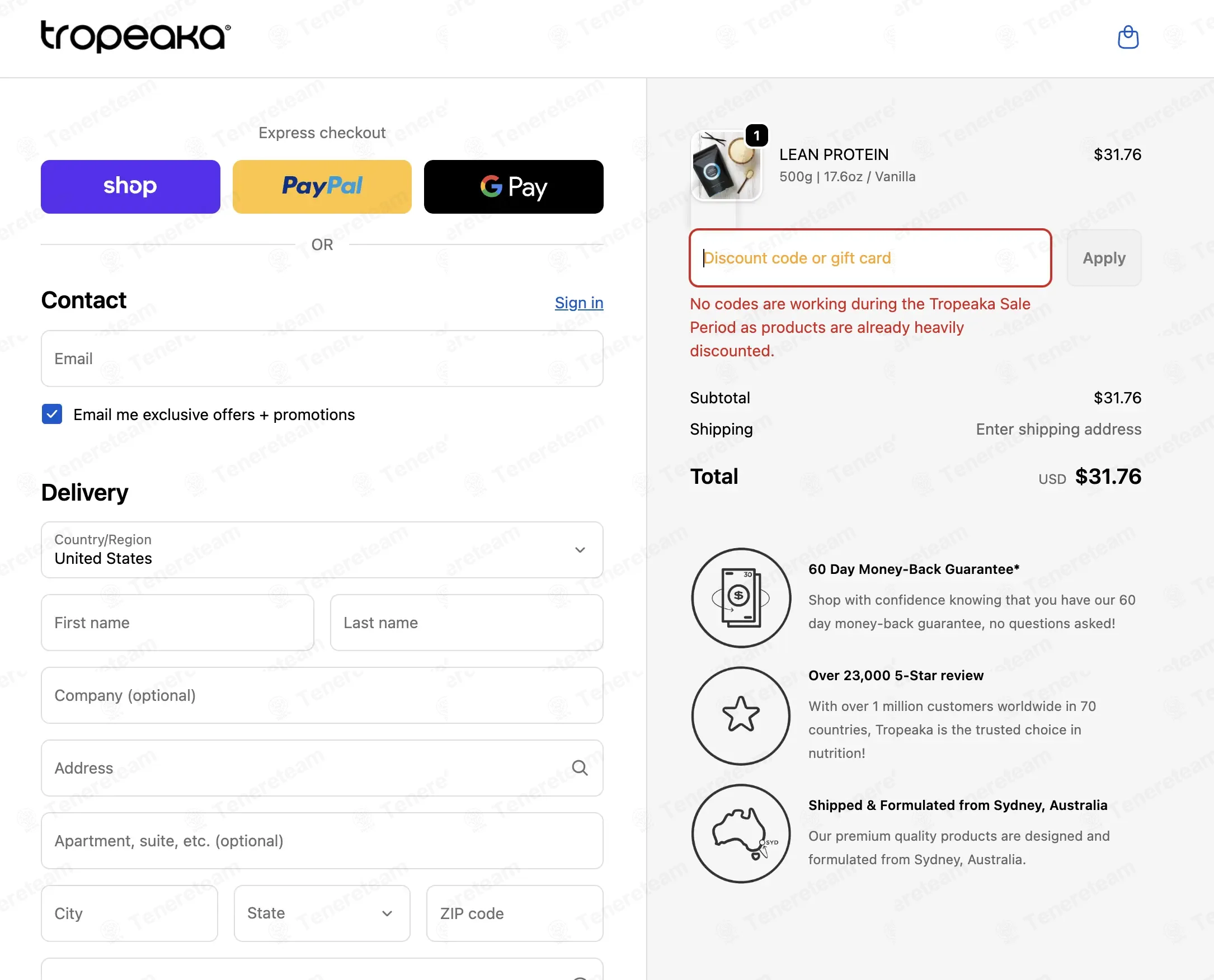 Tropeaka coupon code: 25% off with MISSYOU25. Tested and valid as 2 weeks ago.