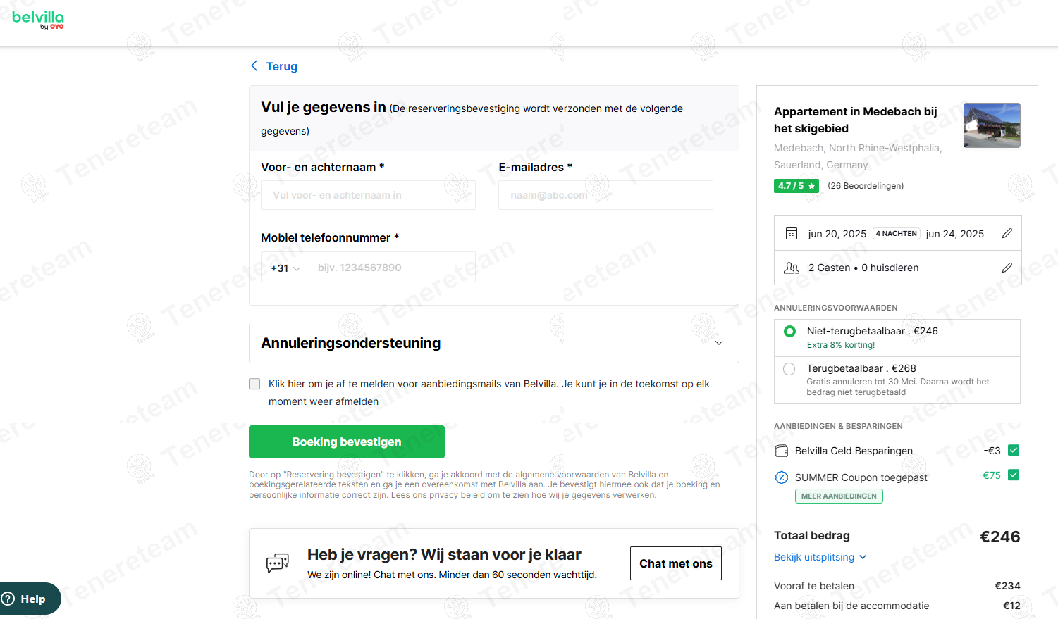 Belvilla NL coupon code: 25% off with SUMMER. Tested and valid as 1 year ago.