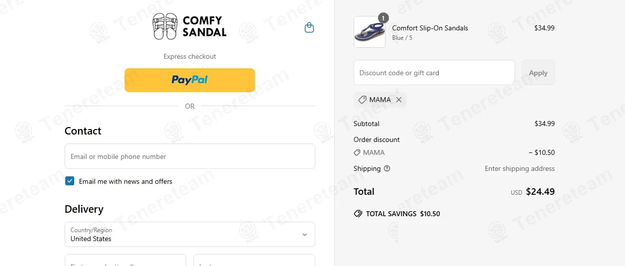 Comfy Sandals apply coupon code