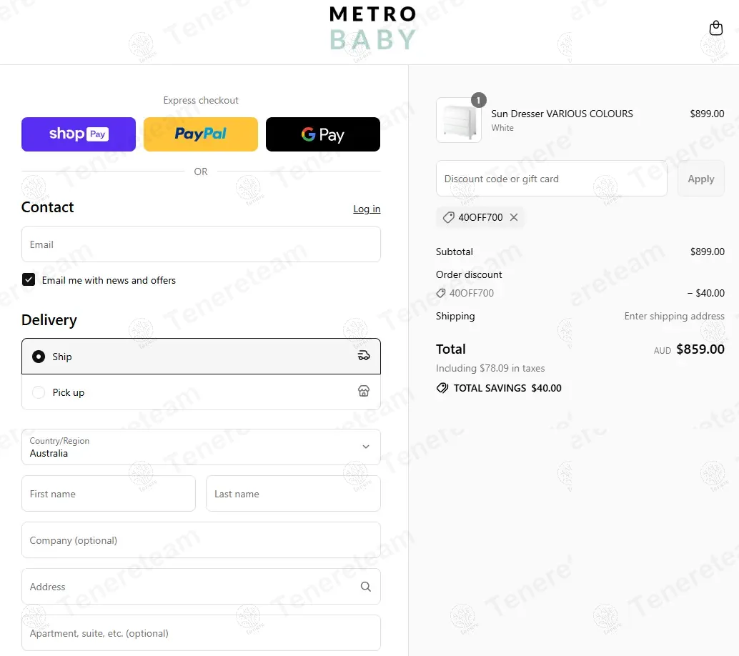 Metro Baby coupon code: $40 off with 40OFF700. Tested and valid as 11 months ago.