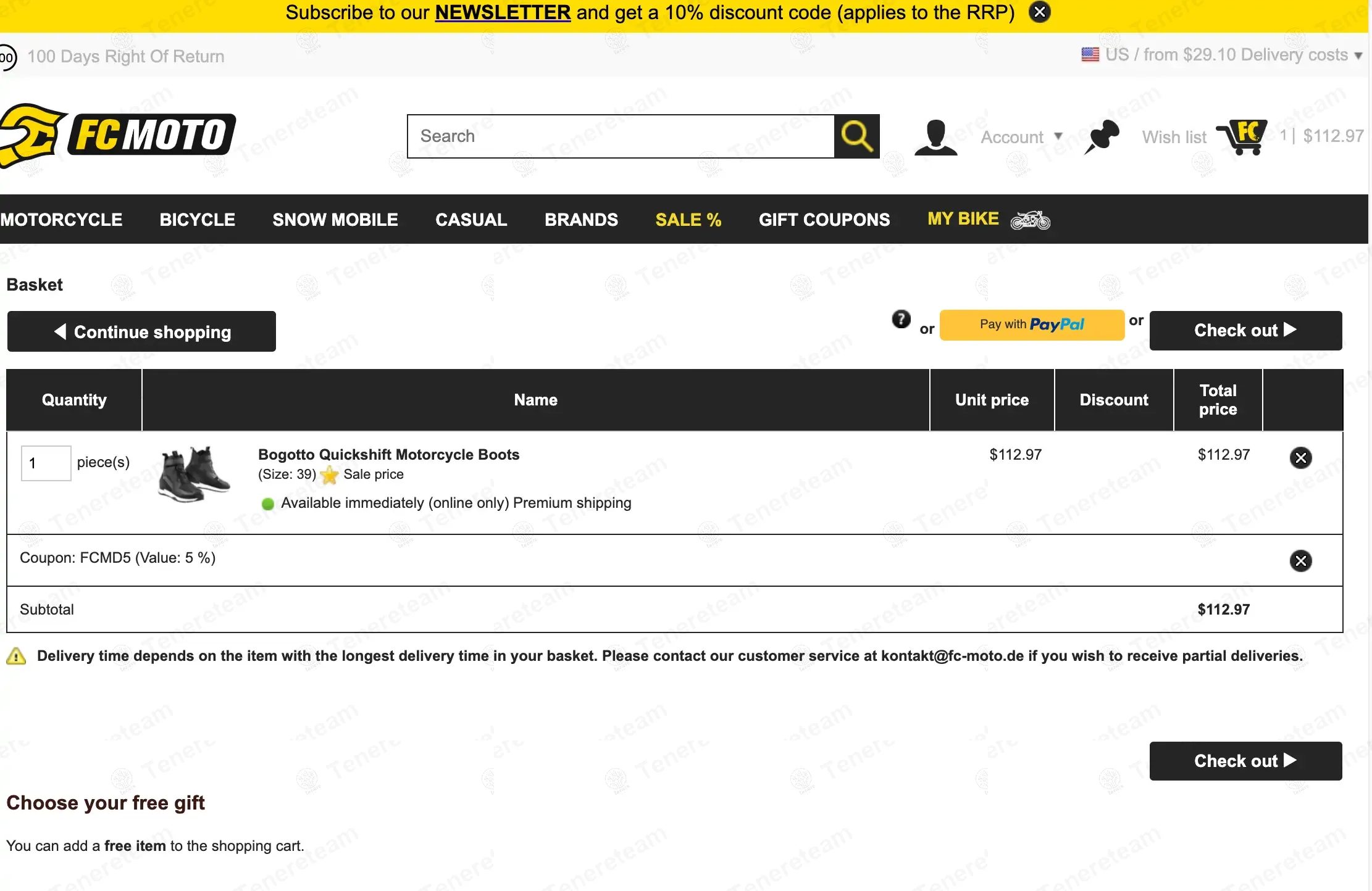 FC Moto US coupon code: 5% off with FCMD5N. Tested and valid as 1 year ago.