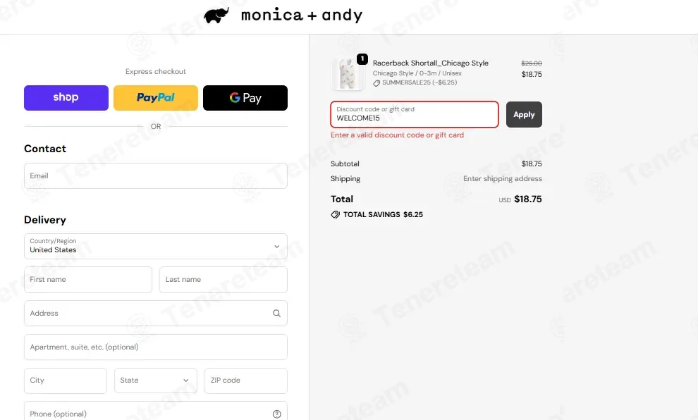 Monica And Andy coupon code: 15% off with WELCOME15. Tested and valid as 1 day ago.