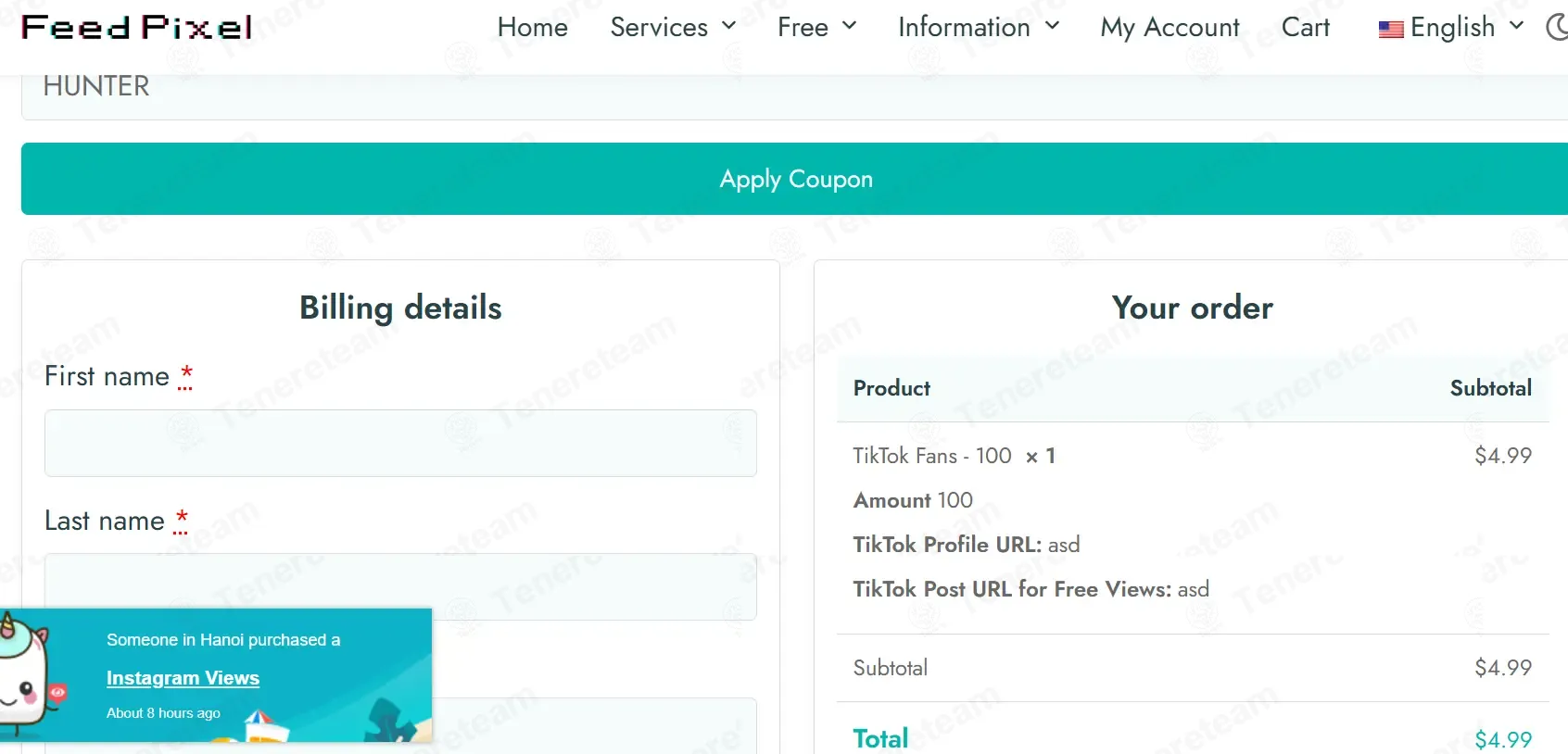 FeedPixel coupon code: 20% off with HUNTER. Tested and valid as 2 months ago.