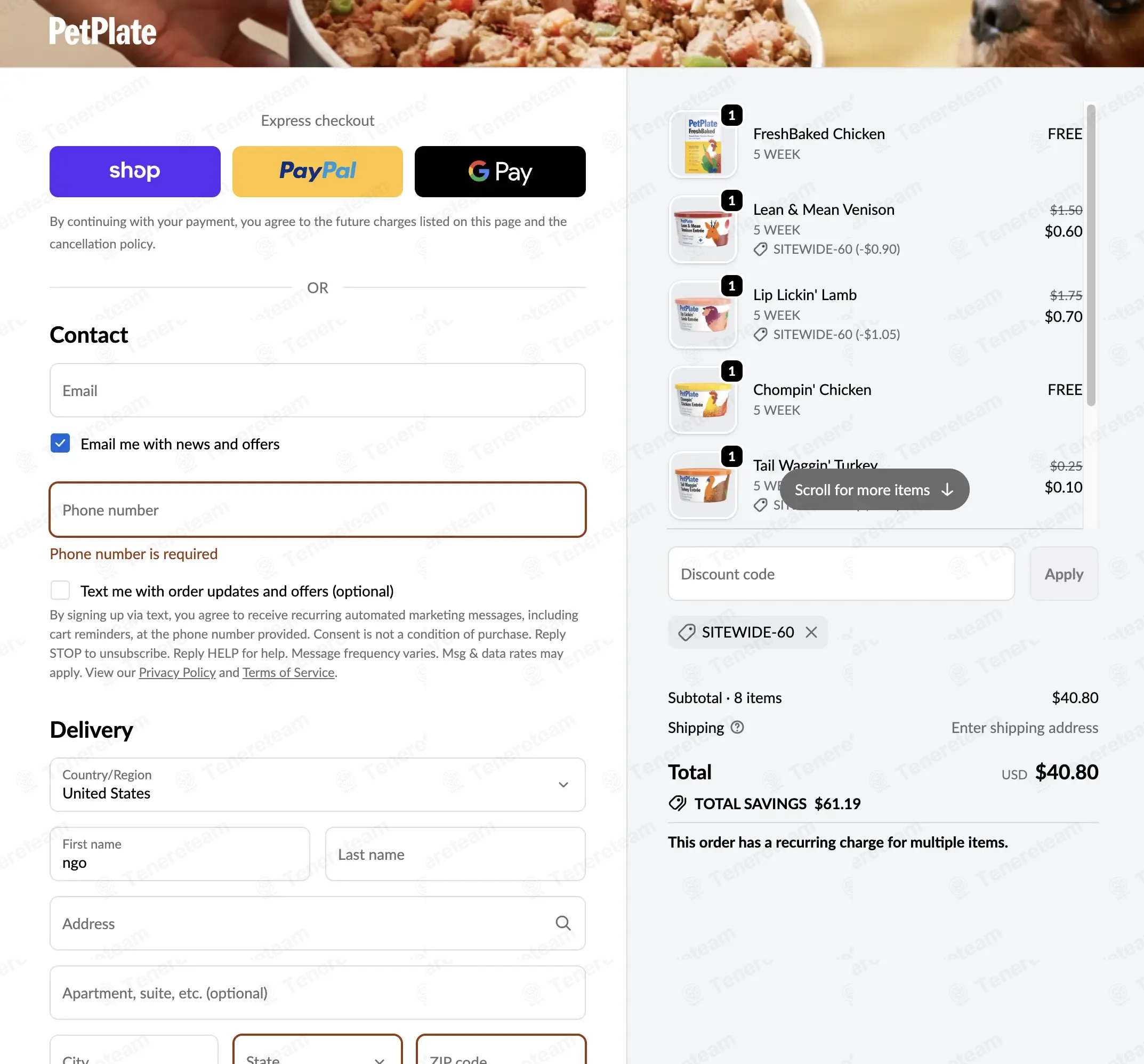 PetPlate coupon code: 60% off with SITEWIDE-60. Tested and valid as 3 weeks ago.