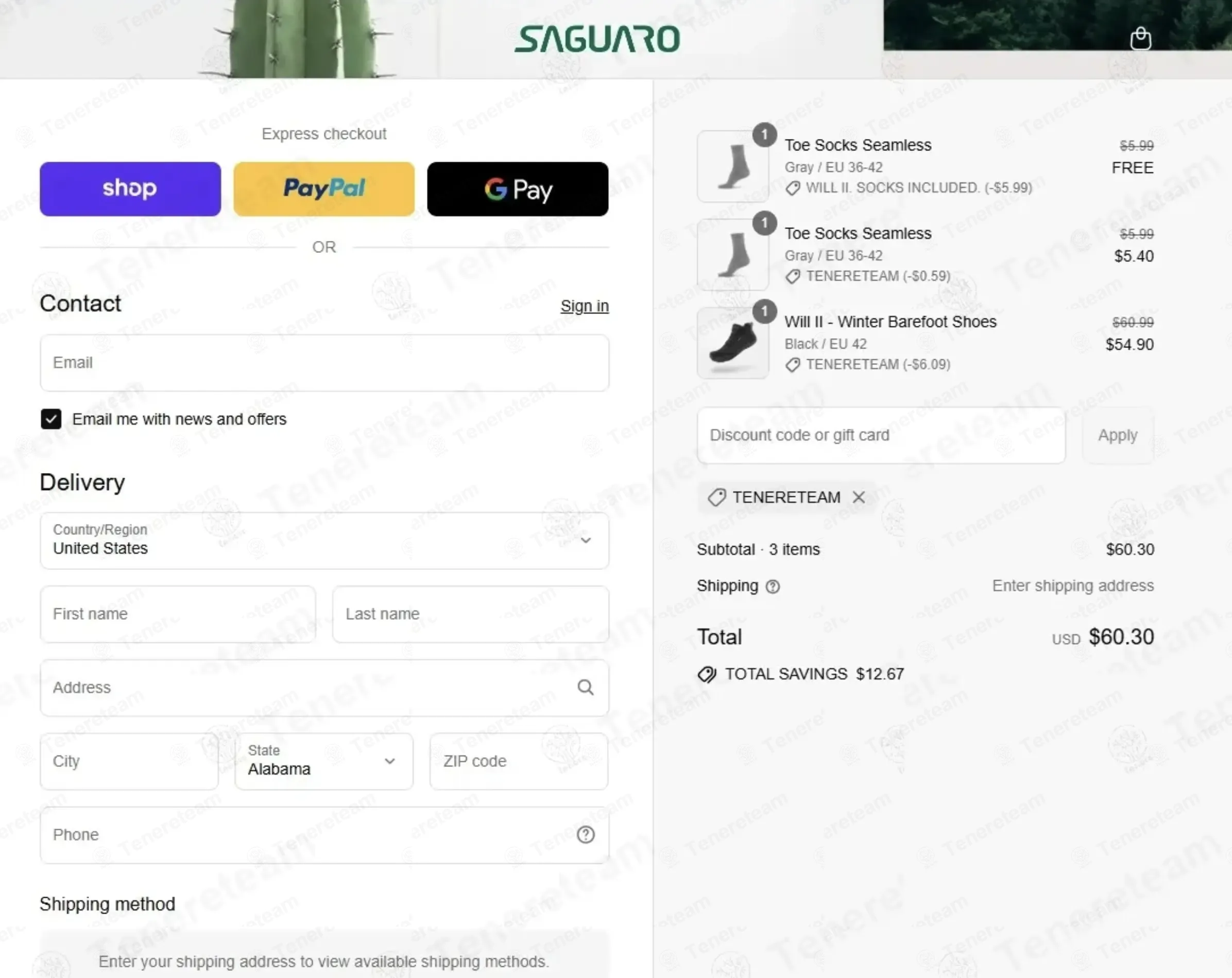 Saguaro Shoes coupon code: 10% off with TENERETEAM. Tested and valid as 1 month ago.
