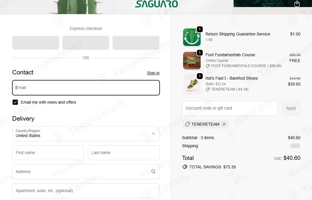 Saguaro Shoes coupon code: 10% off with TENERETEAM. Tested and valid as 1 month ago.
