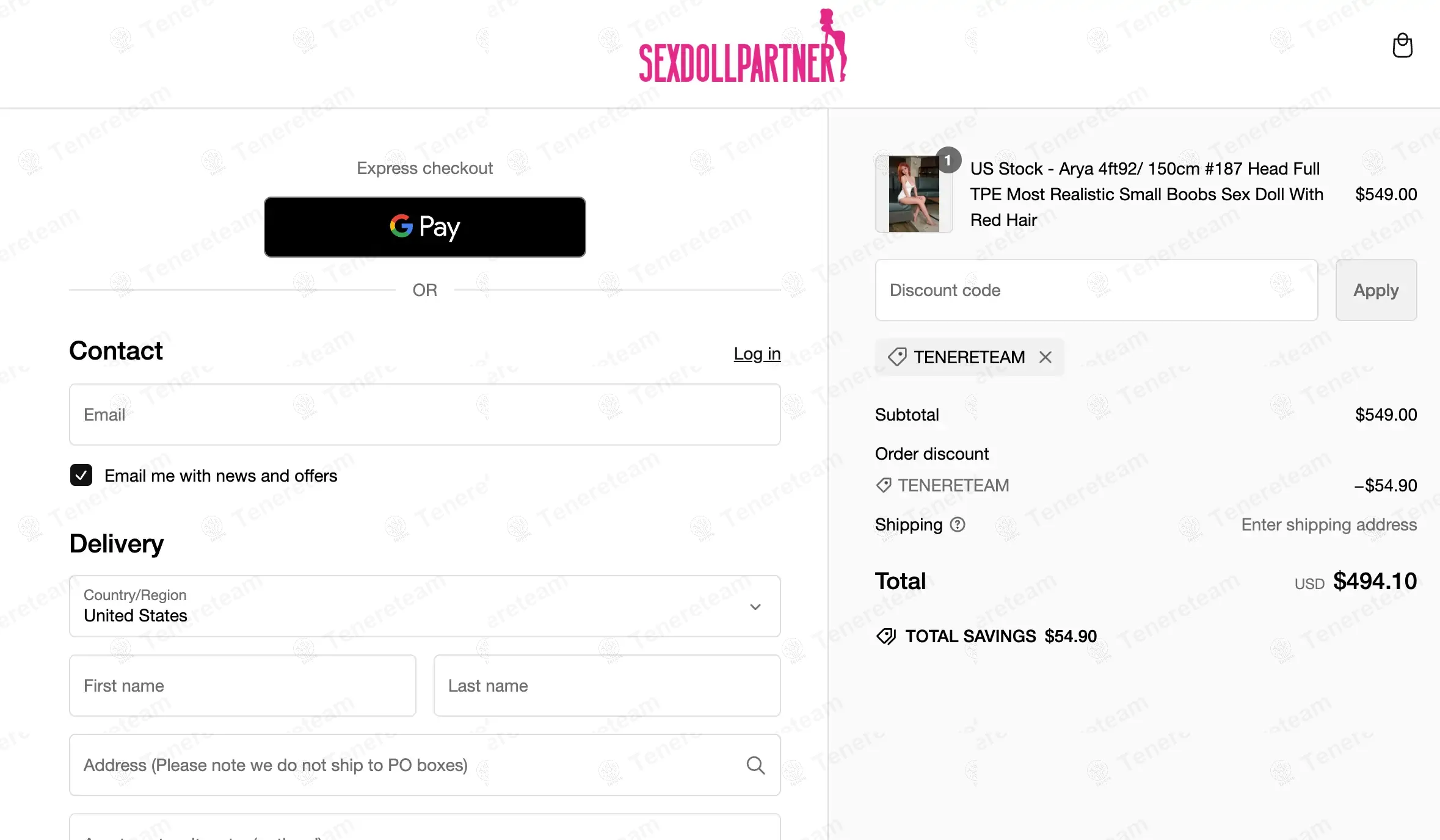 Sexdollpartner coupon code: 10% off with TENERETEAM. Tested and valid as 2 months ago.