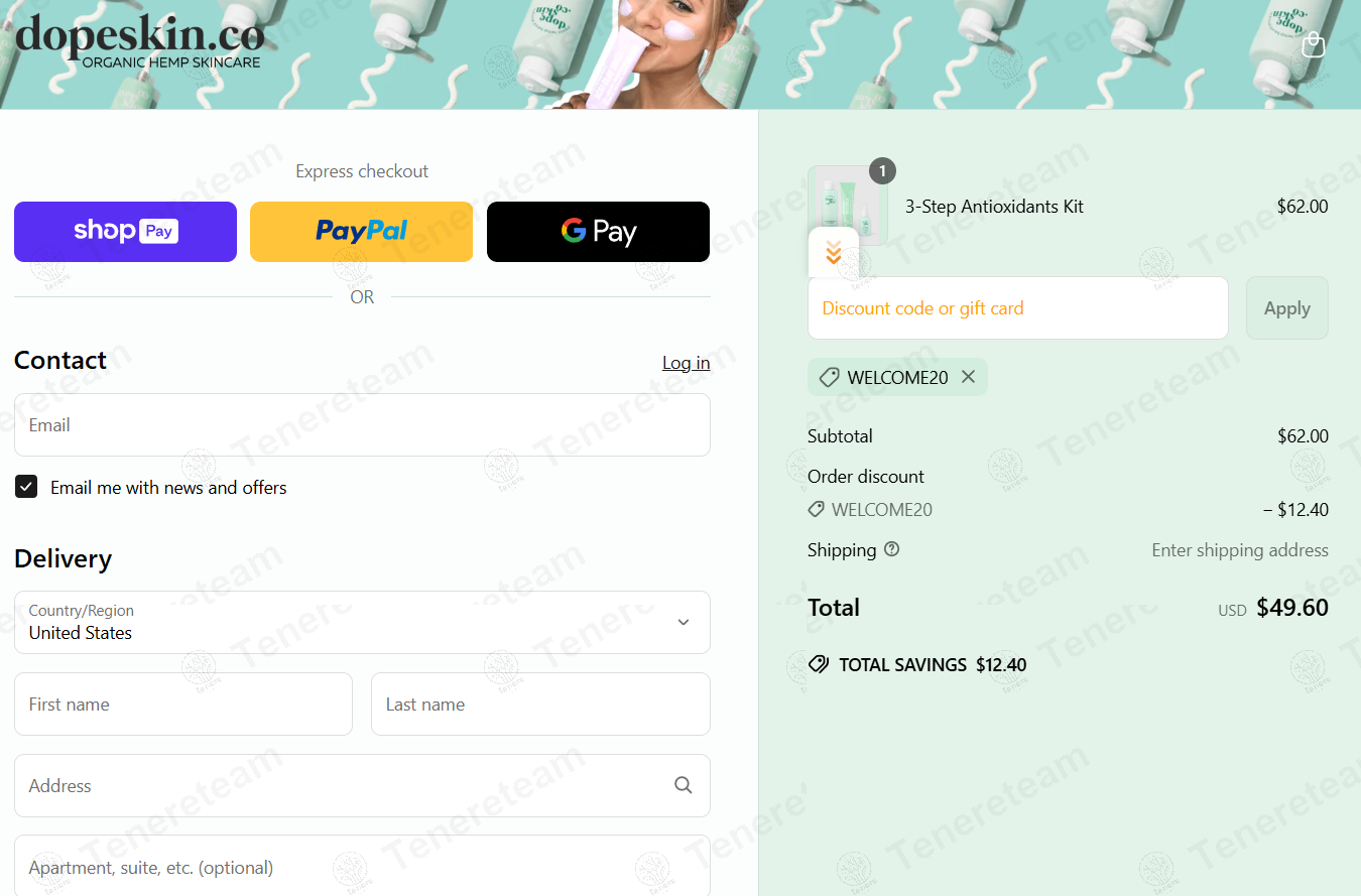 Dope Skin Co coupon code: 20% off with WELCOME20. Tested and valid as 1 year ago.