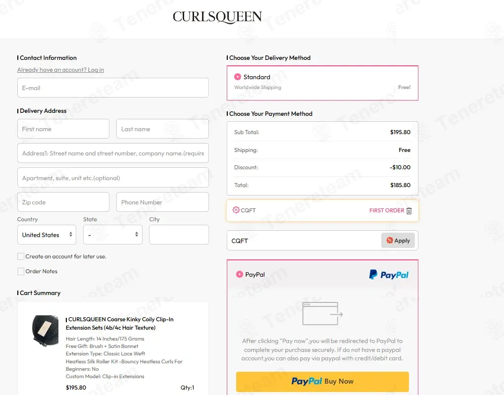 CurlsQueen coupon code: $10 off with CQFT. Tested and valid as 1 week ago.