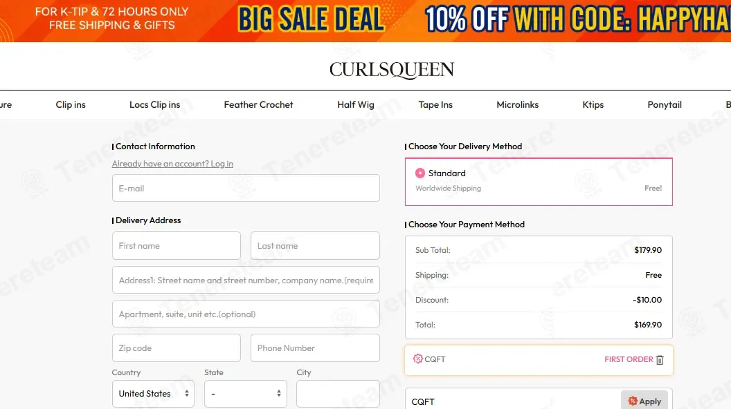 CurlsQueen coupon code: $10 off with CQFT. Tested and valid as 1 week ago.