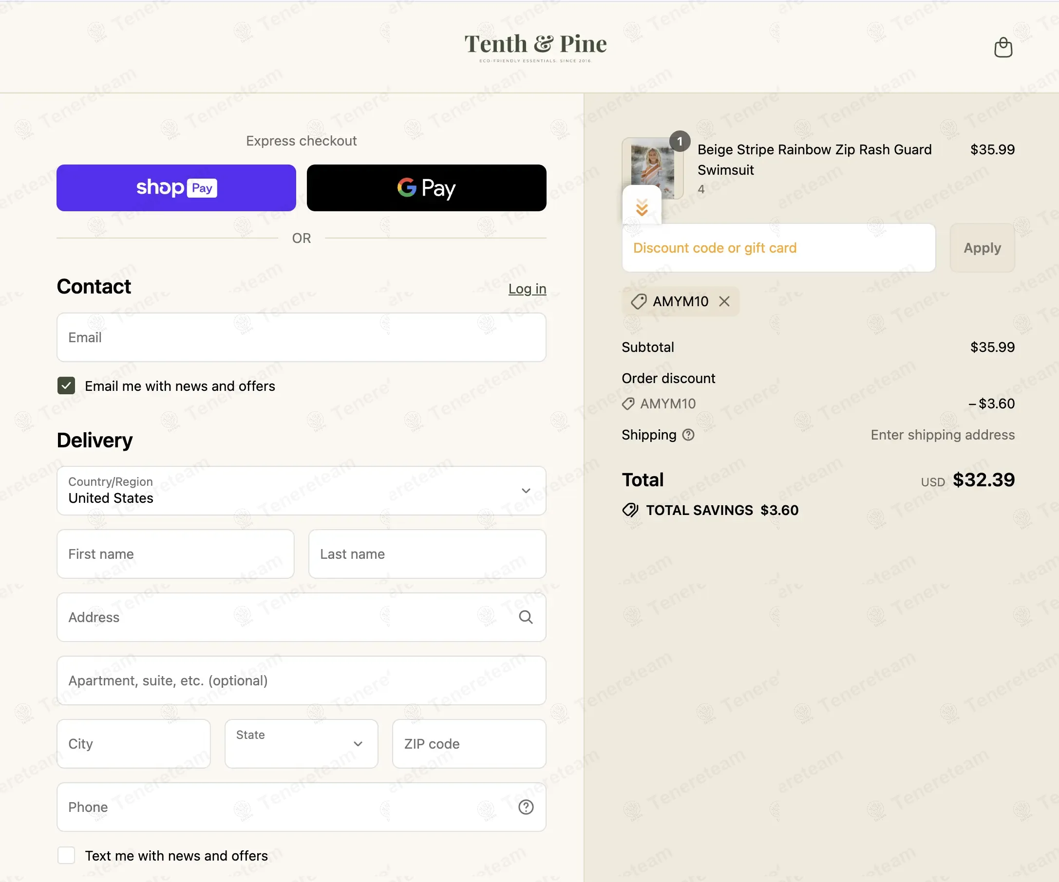 Tenth And Pine coupon code: 10% off with AMYM10. Tested and valid as 10 months ago.