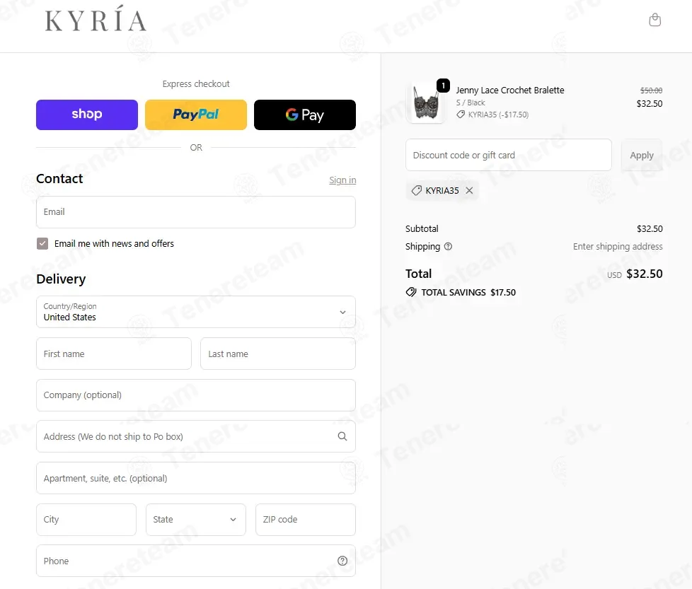 Kyria Lingerie coupon code verified as working at checkout