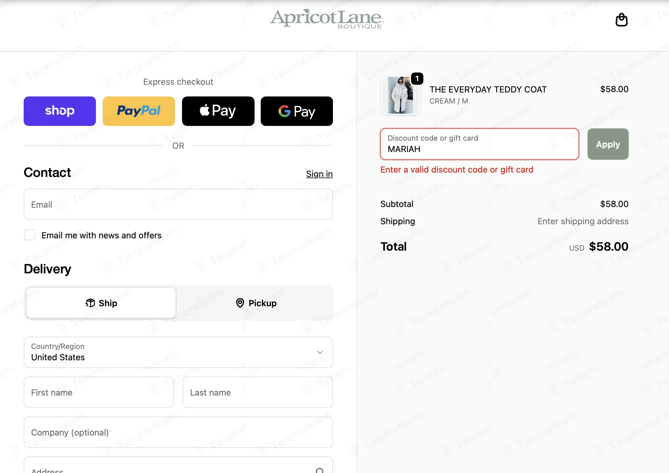 Apricot Lane Boutique coupon code: 20% off with MARIAH. Tested and valid as 1 month ago.