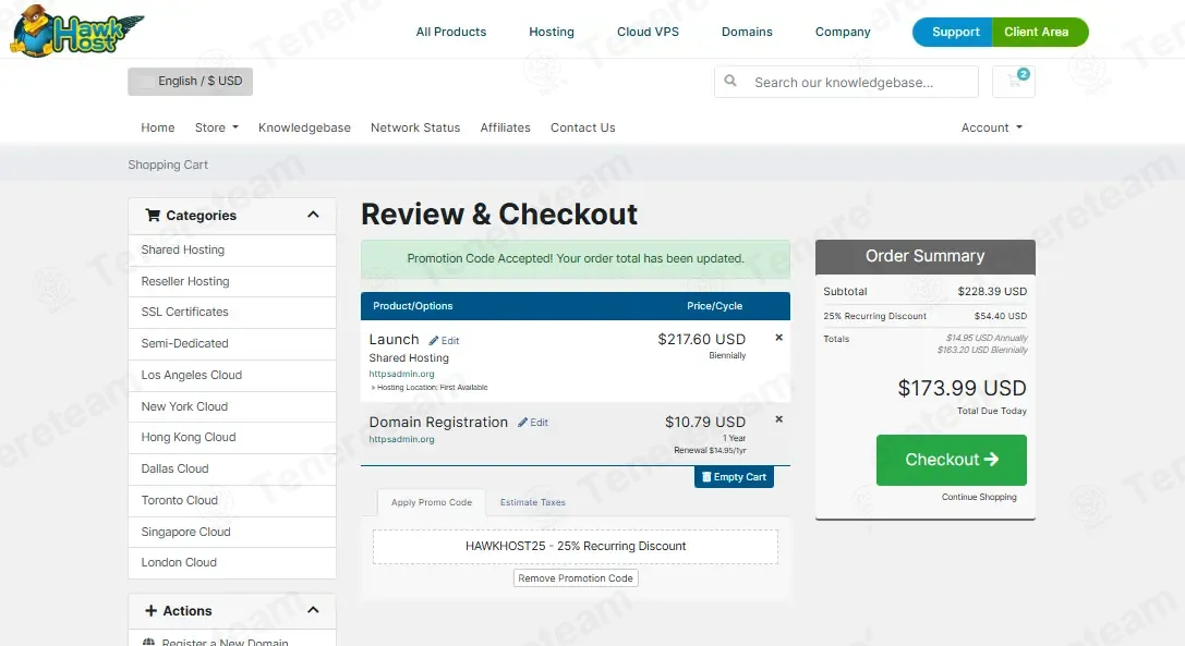 Hawk Host coupon code: 25% off with HAWKHOST25. Tested and valid as 1 day ago.