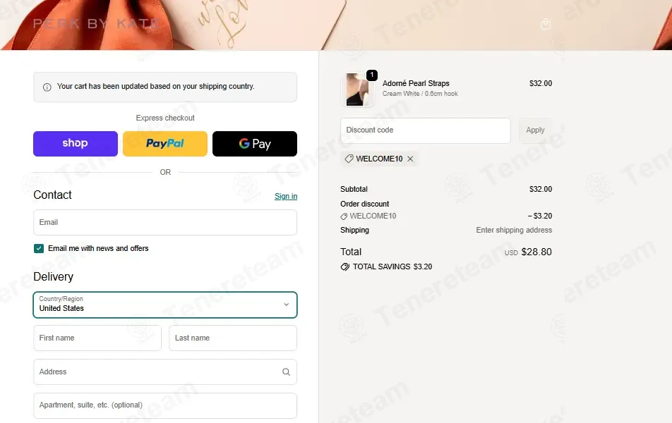 Perk by Kate coupon code: 10% off with WELCOME10. Tested and valid as 1 week ago.