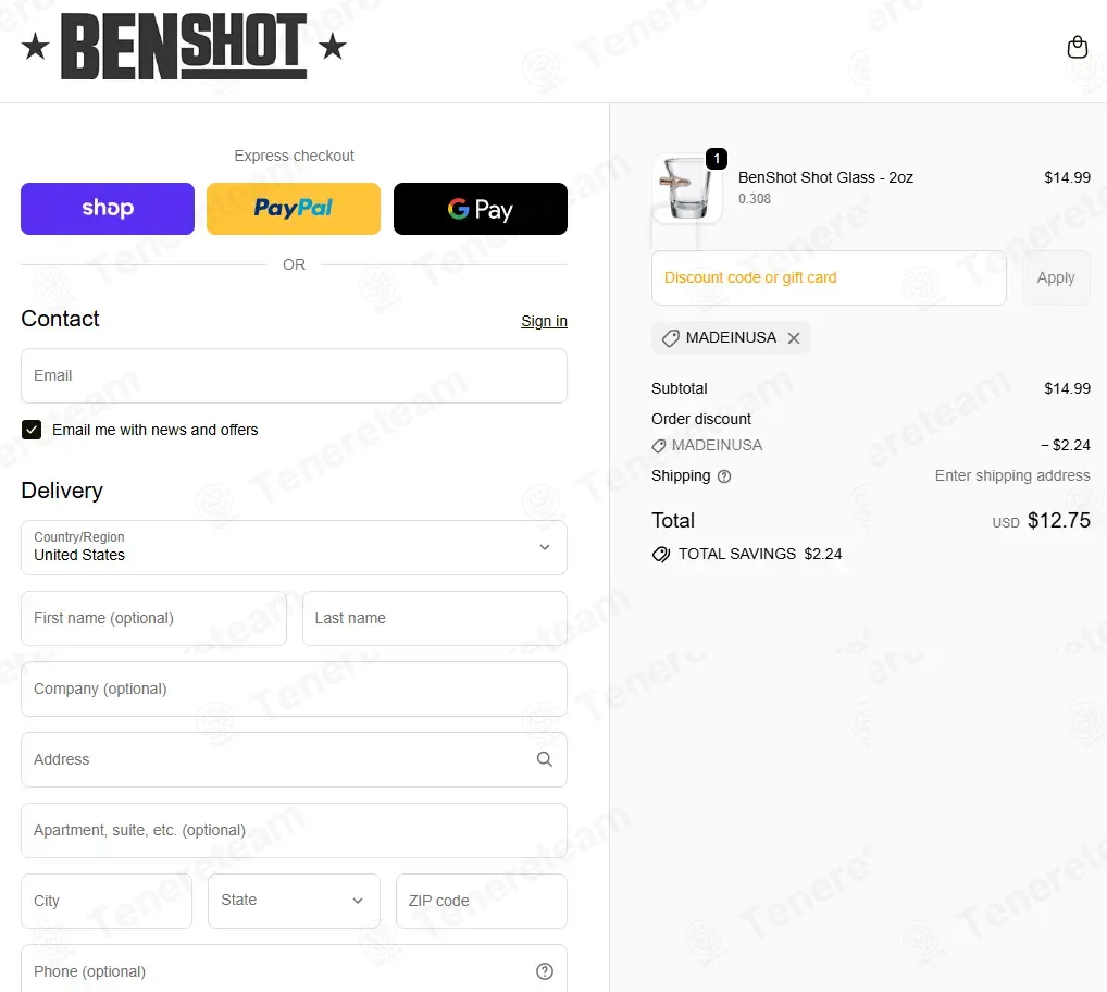 Benshot coupon code: 15% off with MADEINUSA. Tested and valid as 7 months ago.