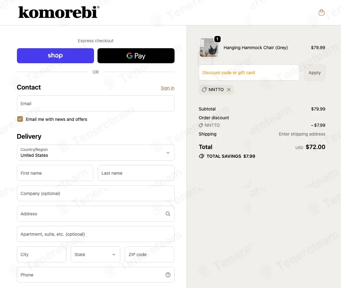 The Komorebi Collection coupon code: 10% off with NNTTO. Tested and valid as 1 month ago.