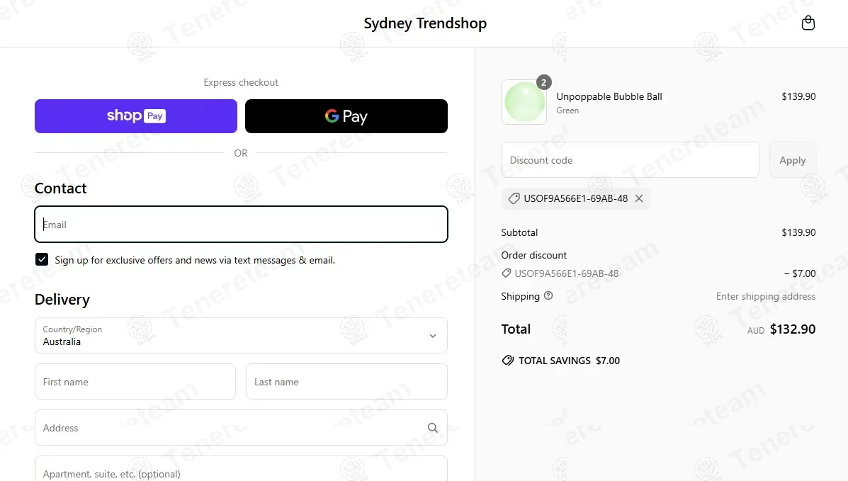 Sydney Trendshop coupon code: 5% off with USOF9A566E1-69AB-48. Tested and valid as 1 year ago.