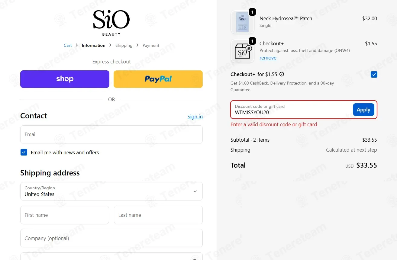 Sio Beauty coupon code: 20% off with WEMISSYOU20. Tested and valid as 1 month ago.