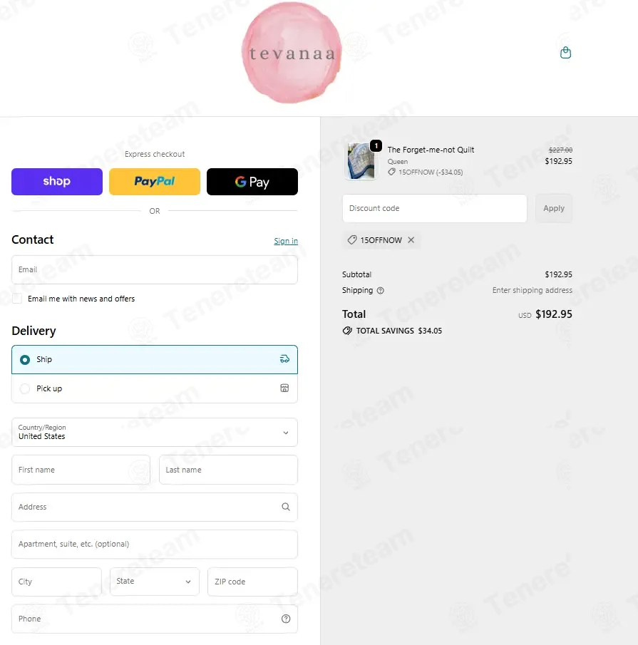 tevanaa coupon code: 15% off with 15OFFNOW. Tested and valid as 1 month ago.
