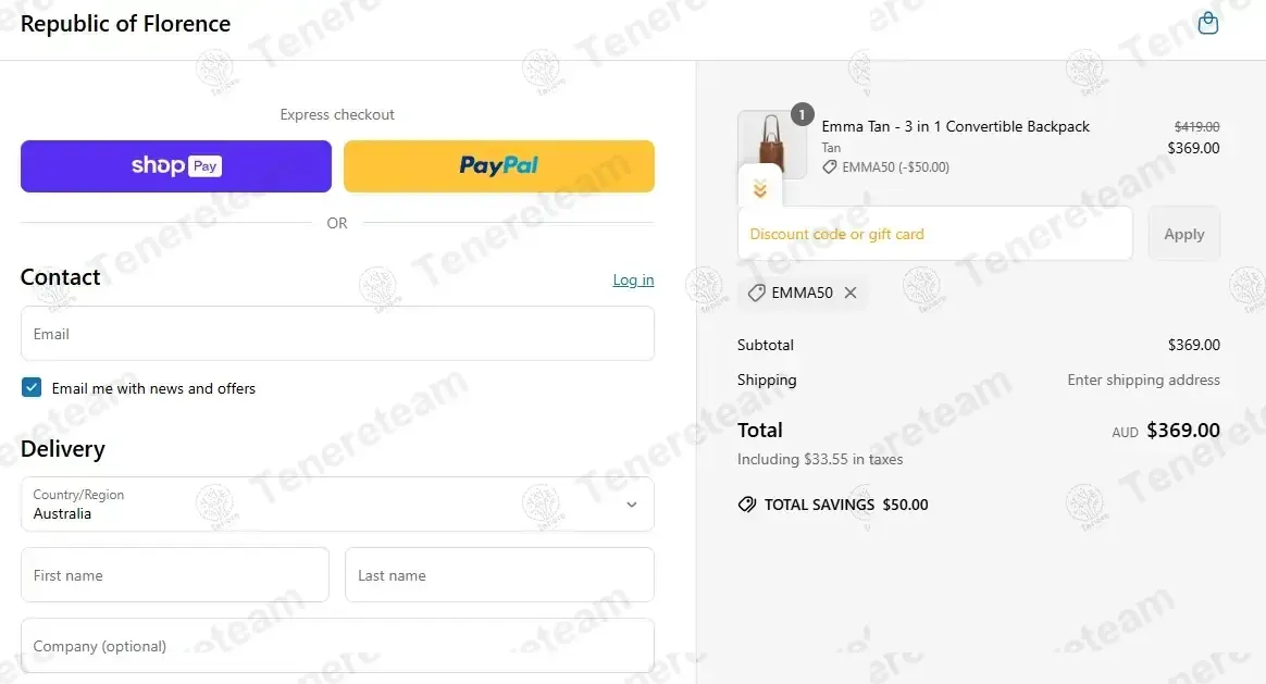 Republic of Florence coupon code: $50 off with EMMA50. Tested and valid as 5 months ago.
