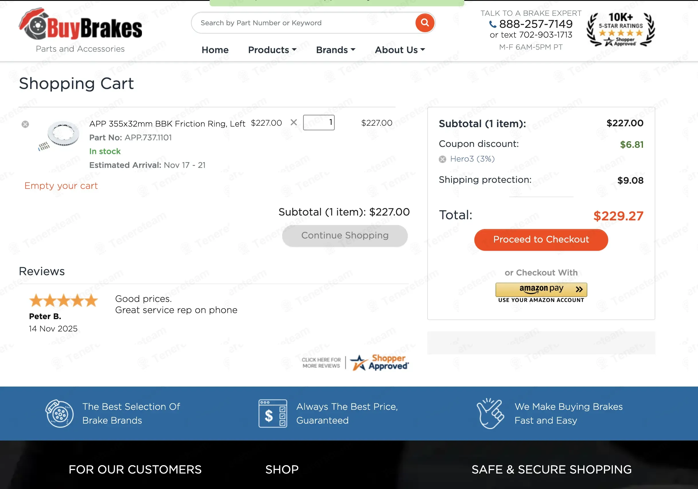 Buy Brakes coupon code: 3% off with Hero3. Tested and valid as 7 months ago.
