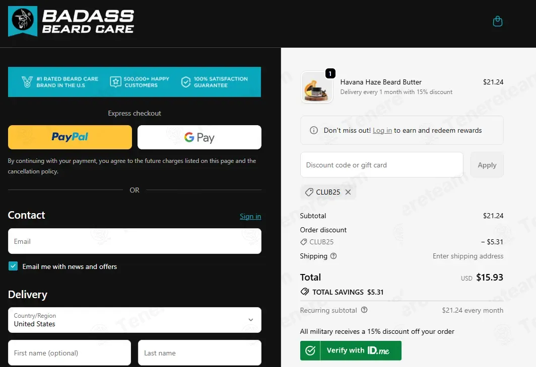 Badass Beard Care coupon code: 25% off with CLUB25. Tested and valid as 2 months ago.